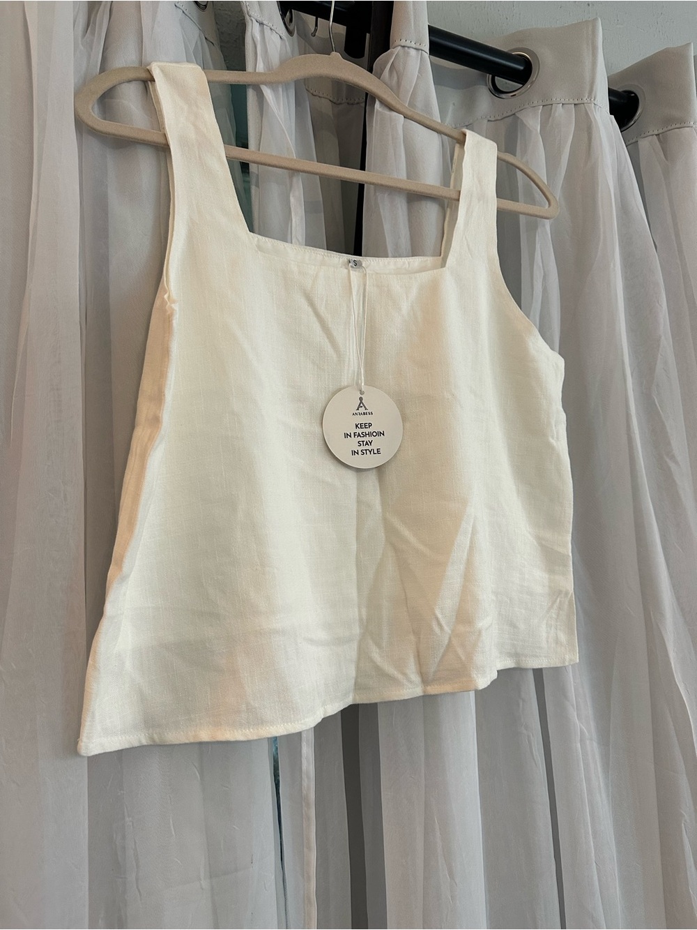 Anrabess Cream Square-Neck Linen Blend Tank Top size small